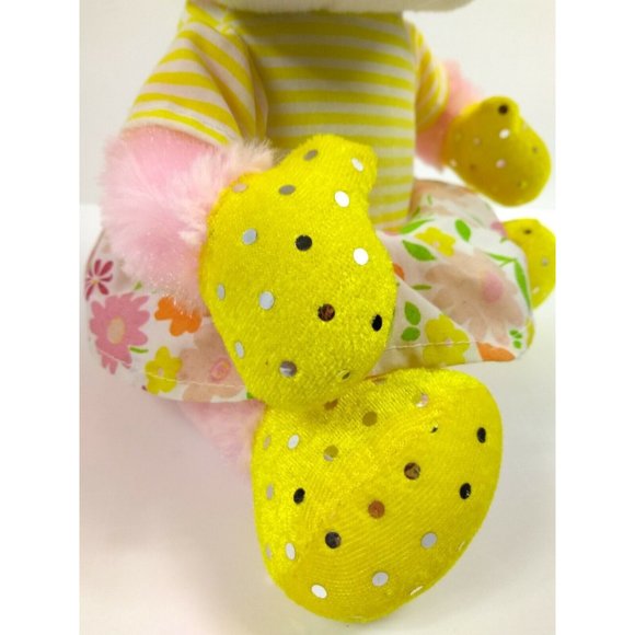 Pink Mouse Plush Stuffed Animal in Flower Dress w/ Sparkle feet, hands, ears 11" - Picture 7 of 11